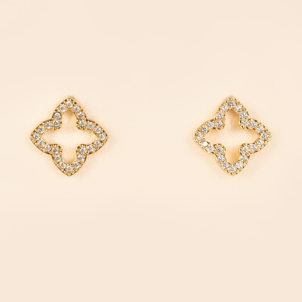 ORECCHINI A LOBO A FIORE CON STRASS