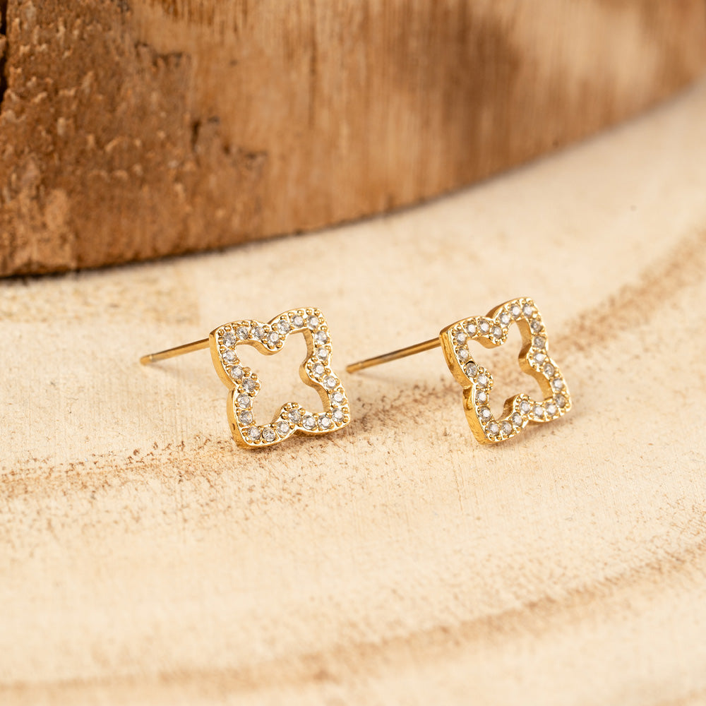 ORECCHINI A LOBO A FIORE CON STRASS