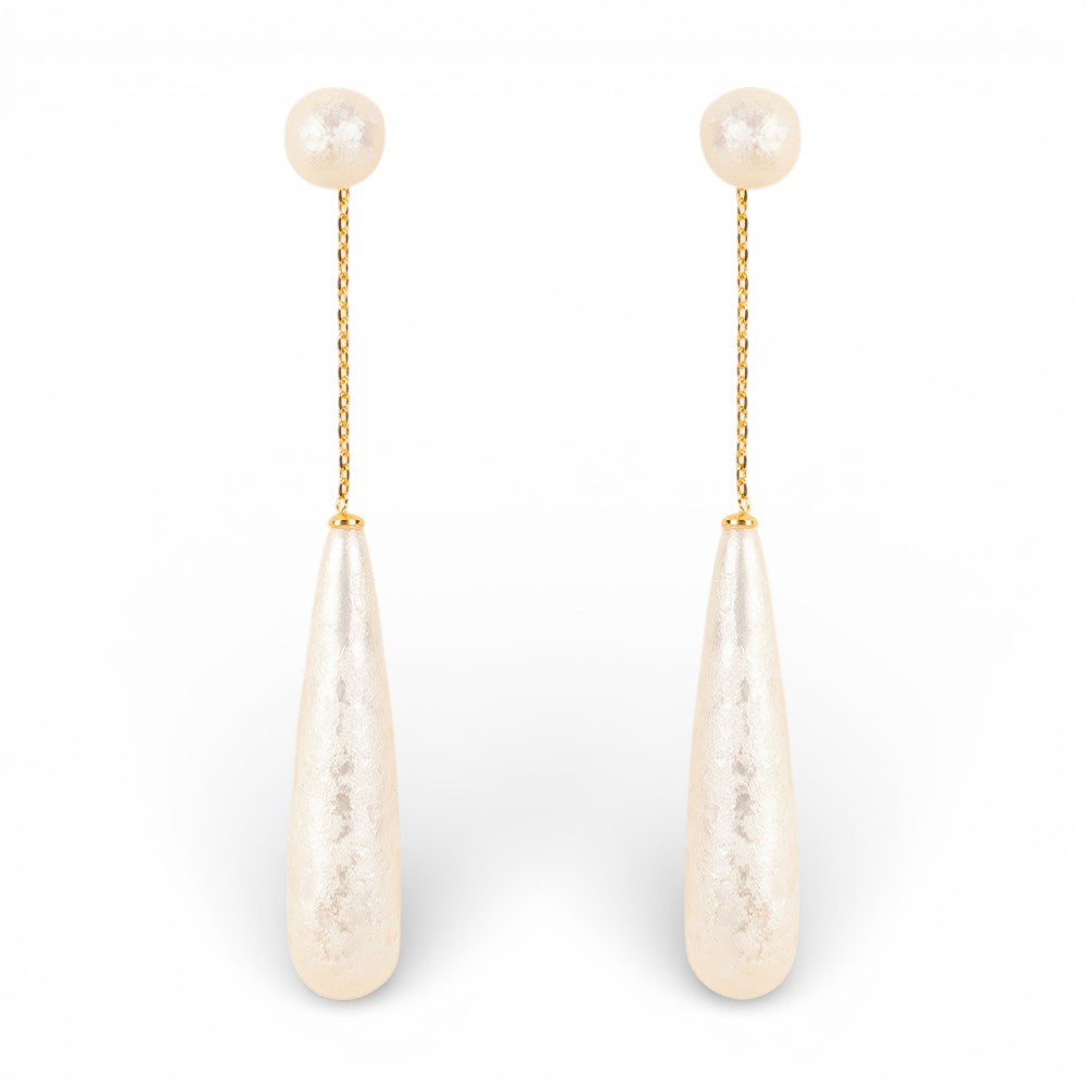 ORECCHINI PENDENTI CON DOPPIA PERLA ALLUNGATA