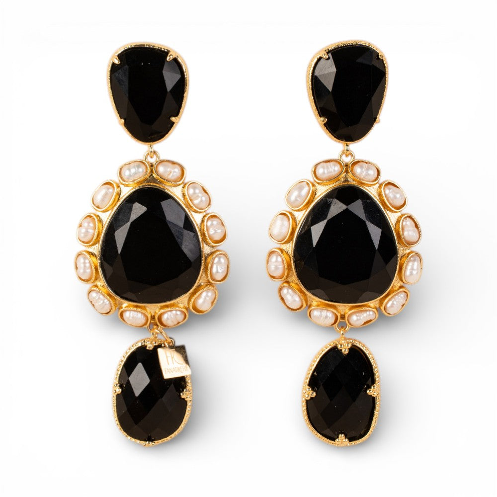 ORECCHINI PENDENTI CON PIETRE E PERLE