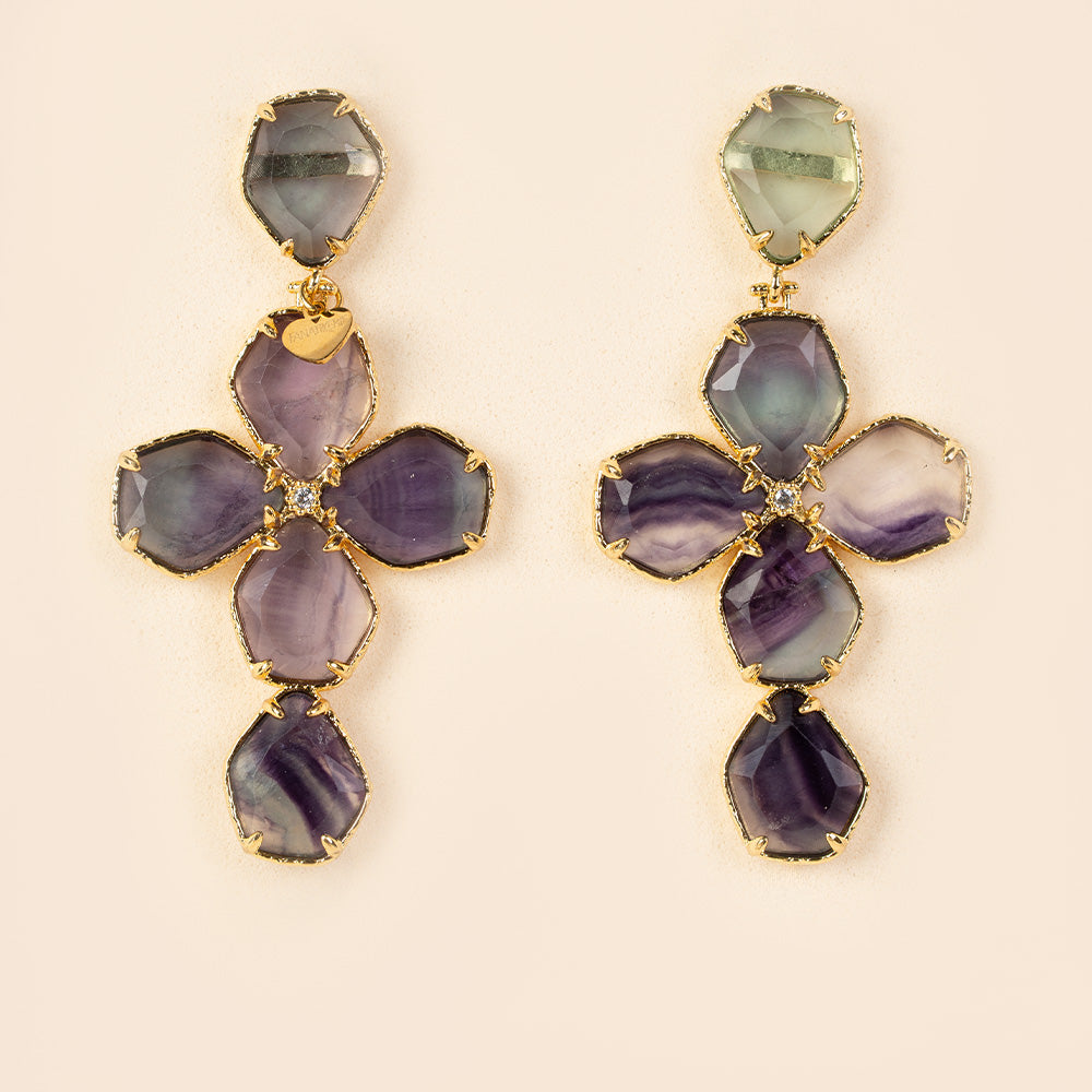 ORECCHINI PENDENTI A CROCE CON PIETRE