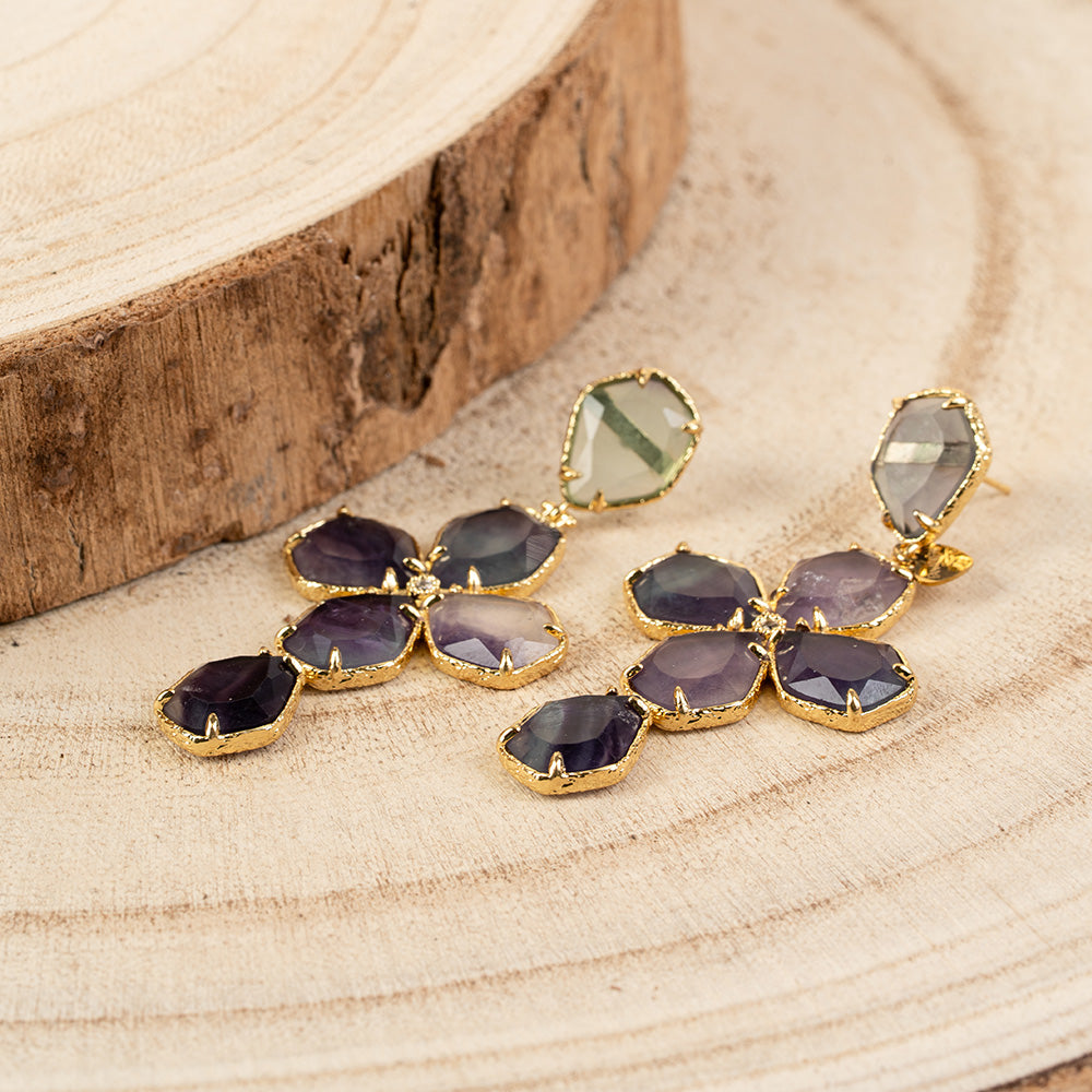 ORECCHINI PENDENTI A CROCE CON PIETRE