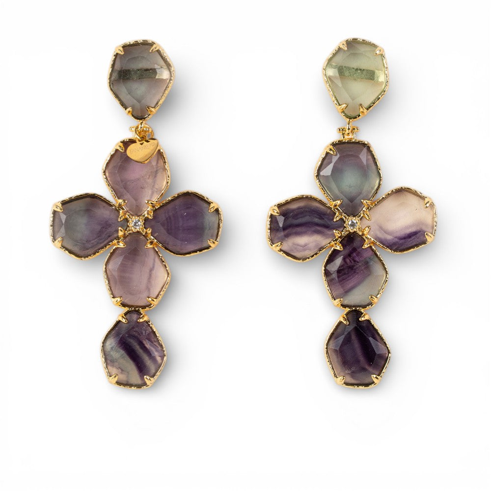 ORECCHINI PENDENTI A CROCE CON PIETRE