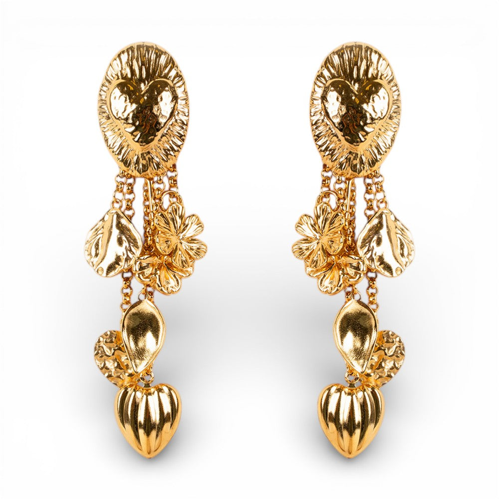 ORECCHINI PENDENTI CON CUORI FOGLIE E DISCHI