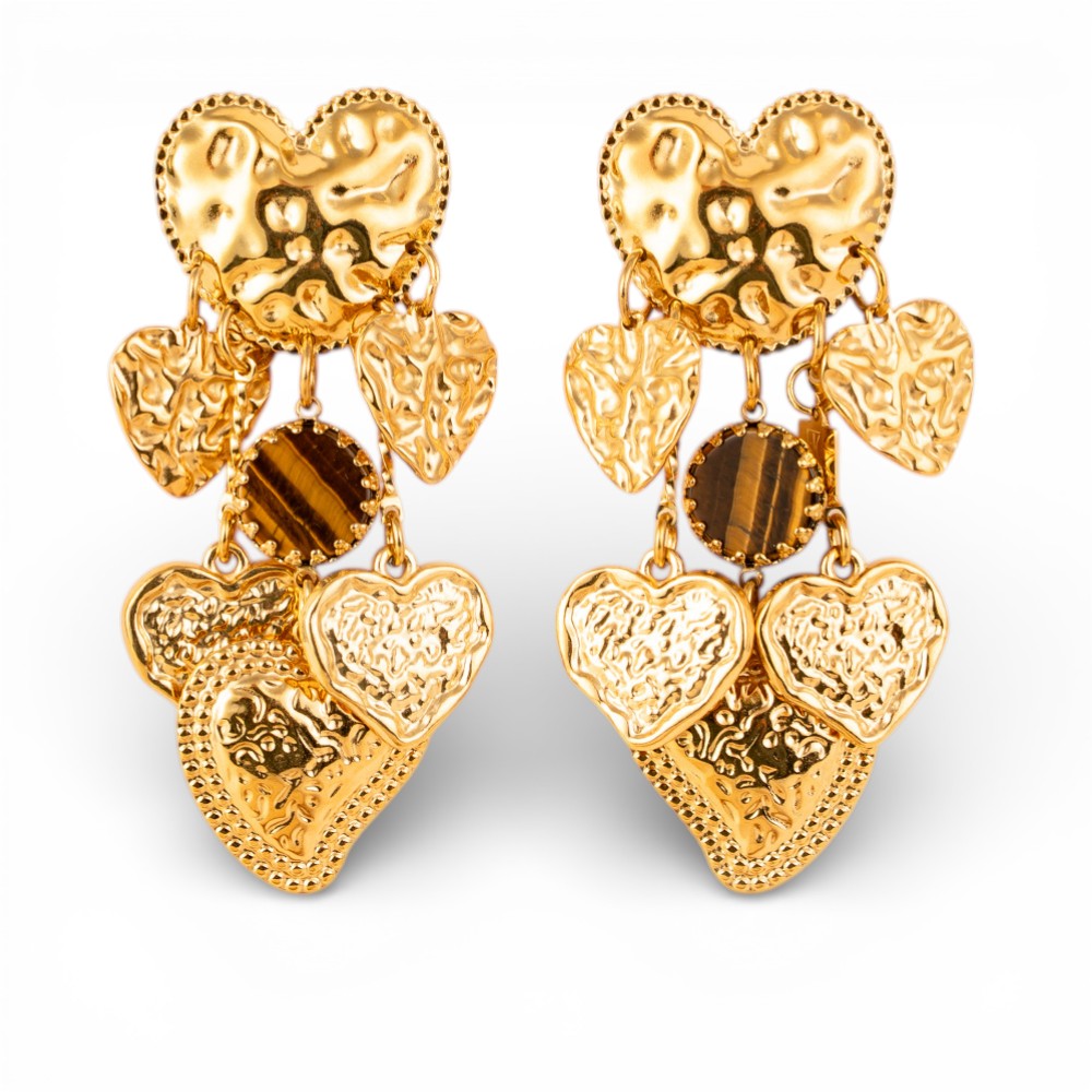 ORECCHINI PENDENTI CON CUORI E PIETRA