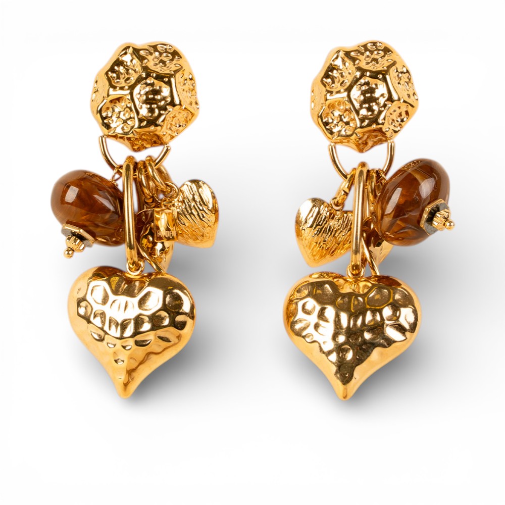 ORECCHINI PENDENTI CON CUORE SU NIDO D'APE