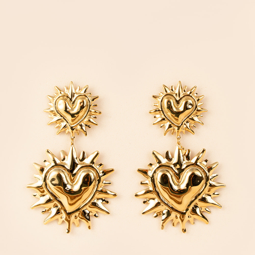 ORECCHINI PENDENTI A DOPPIO CUORE EFFETTO SPINATO