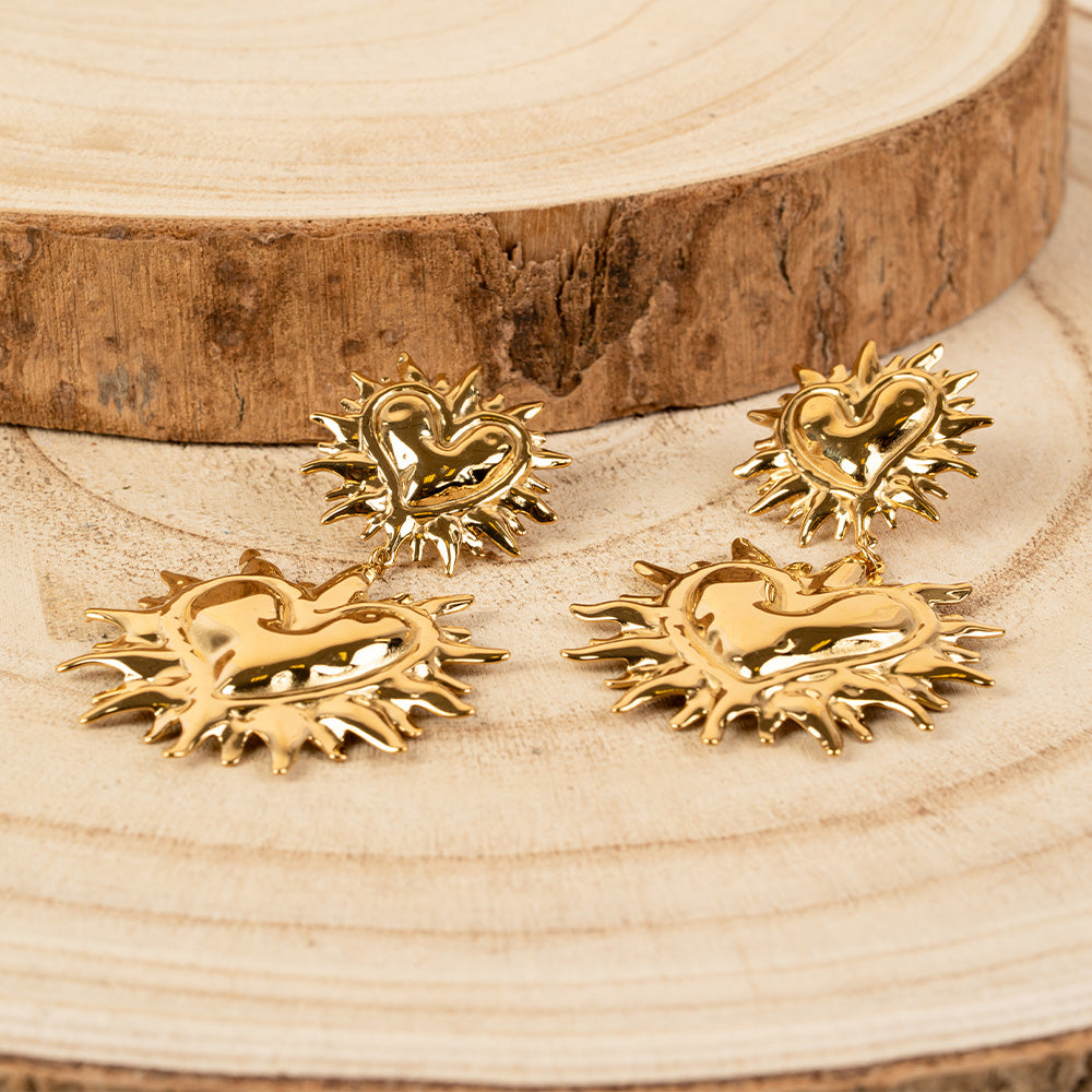 ORECCHINI PENDENTI A DOPPIO CUORE EFFETTO SPINATO