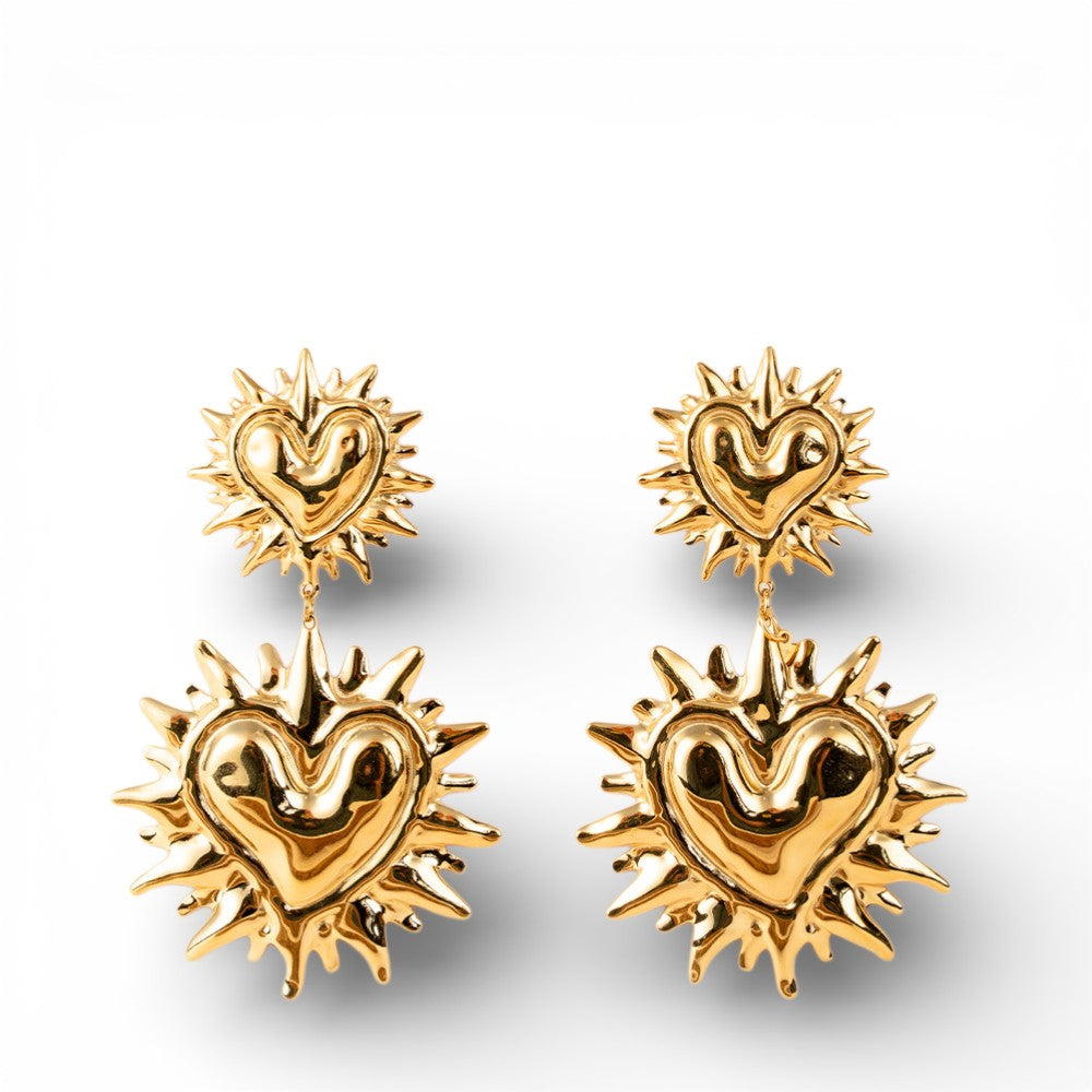 ORECCHINI PENDENTI A DOPPIO CUORE EFFETTO SPINATO