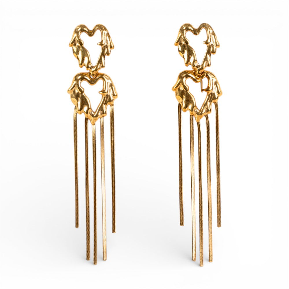 ORECCHINI PENDENTI A DOPPIO CUORE SCIOLTO E FILI PIATTI