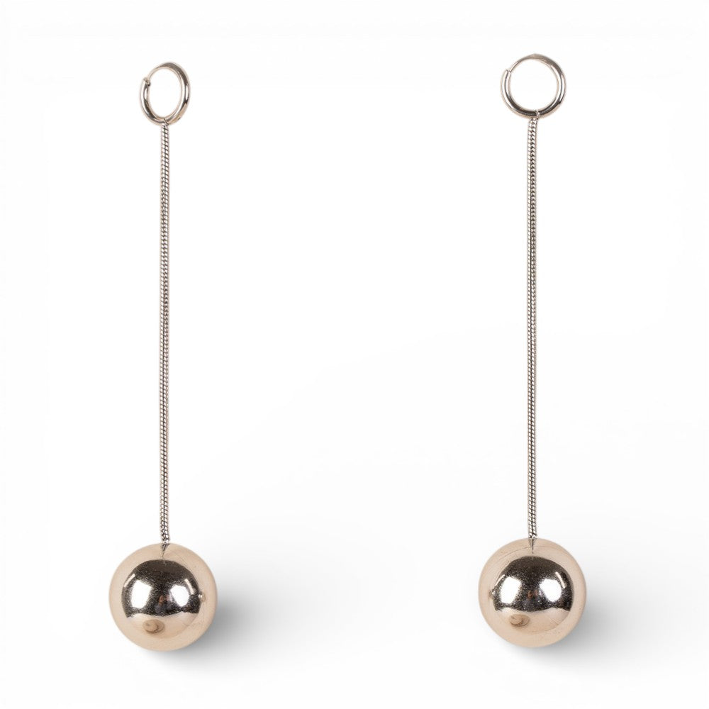 ORECCHINI PENDENTI CON SFERA SU CORDA E CERCHIETTO