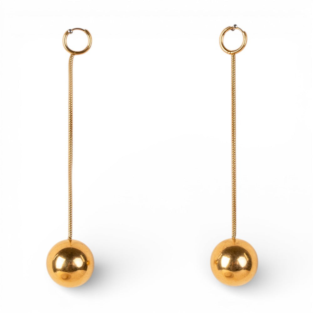 ORECCHINI PENDENTI CON SFERA SU CORDA E CERCHIETTO