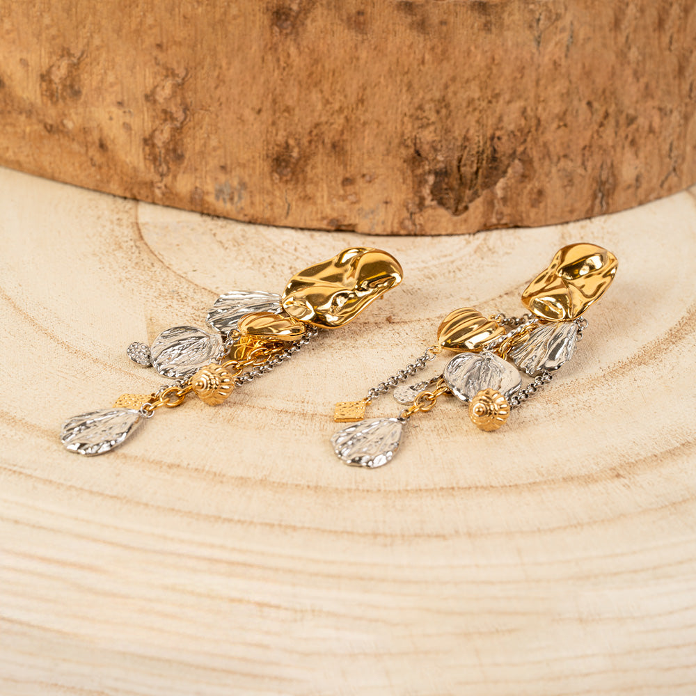 ORECCHINI PENDENTI CON FOGLIE E CUORI