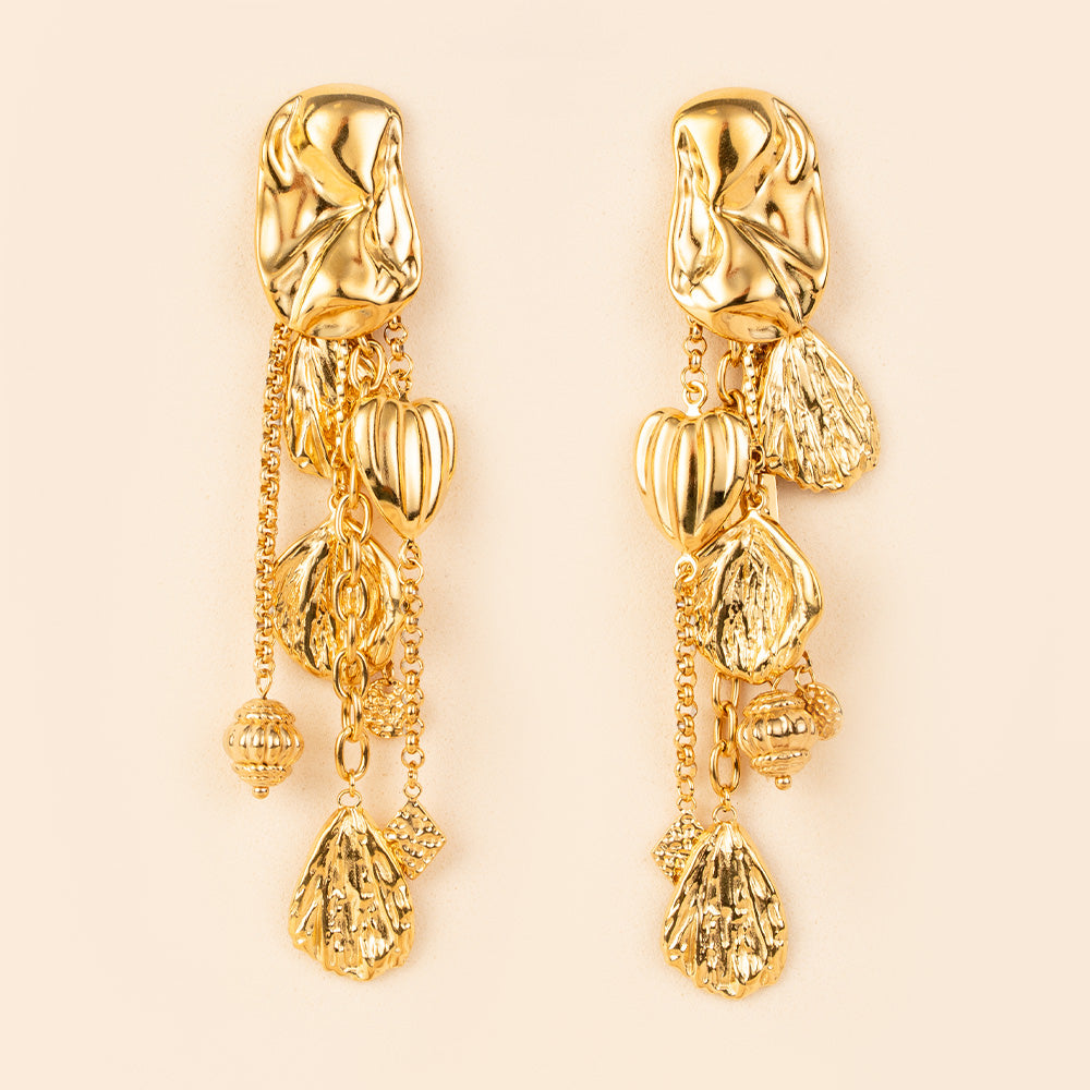 ORECCHINI PENDENTI CON FOGLIE E CUORI