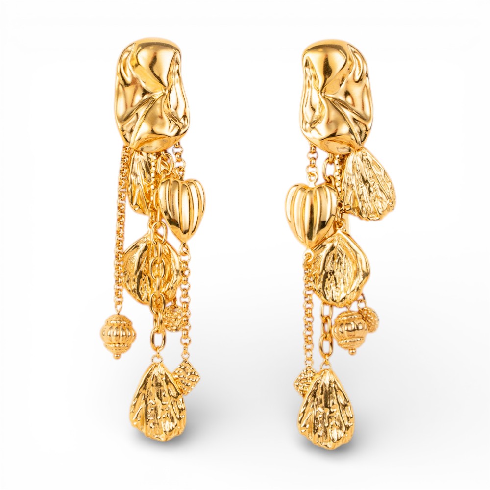 ORECCHINI PENDENTI CON FOGLIE E CUORI