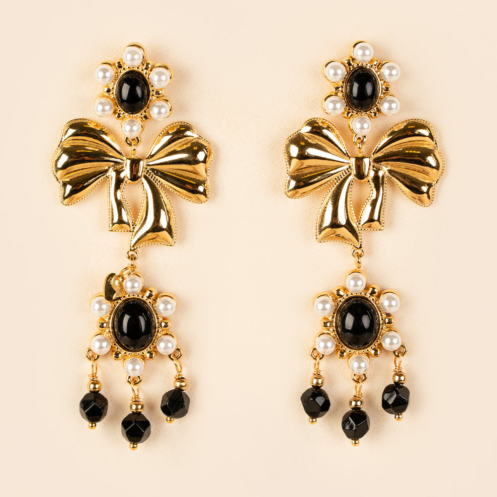 ORECCHINI PENDENTI CON FIOCCO E PIETRE