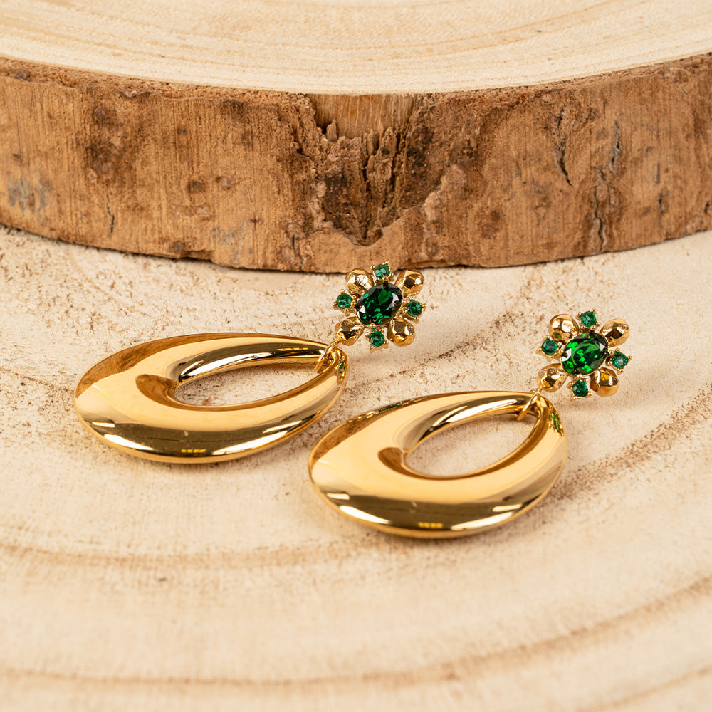 ORECCHINI PENDENTI CON ANELLO A GOCCIA E PIETRE