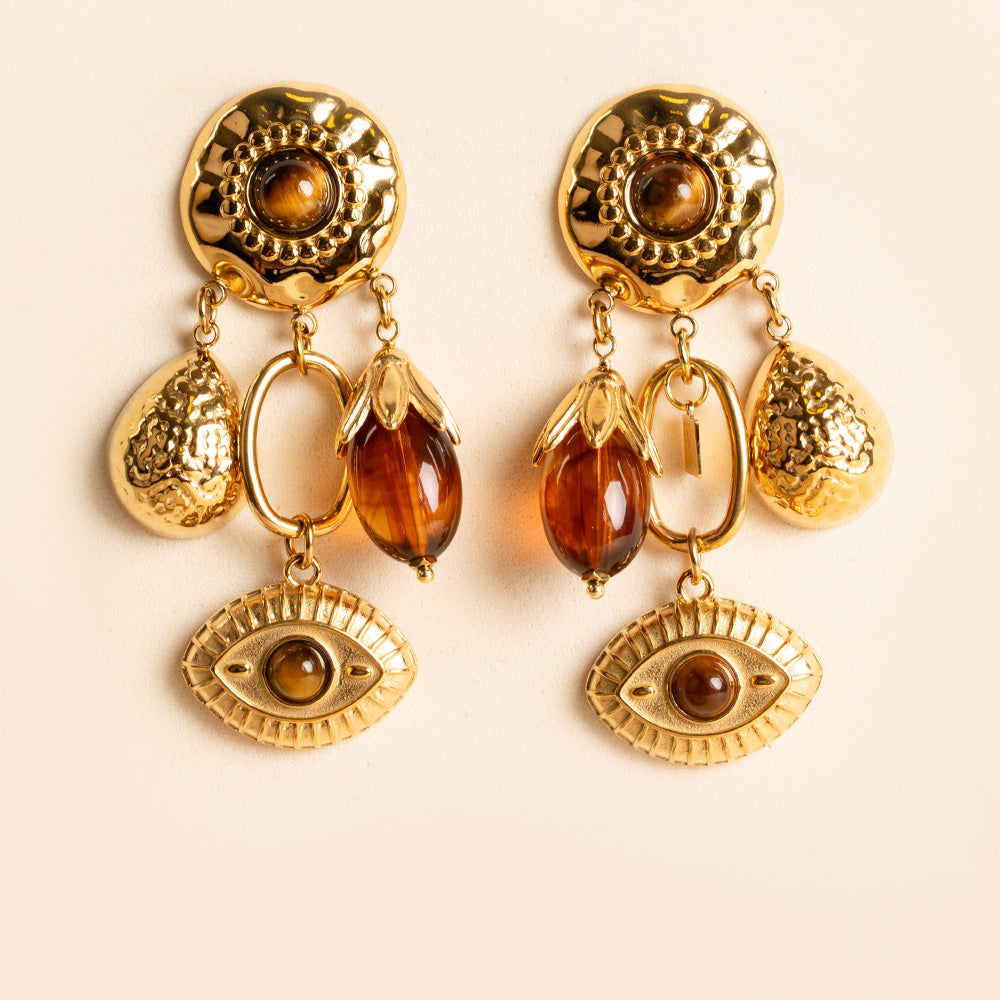 ORECCHINI PENDENTI CON OCCHI E PIETRE