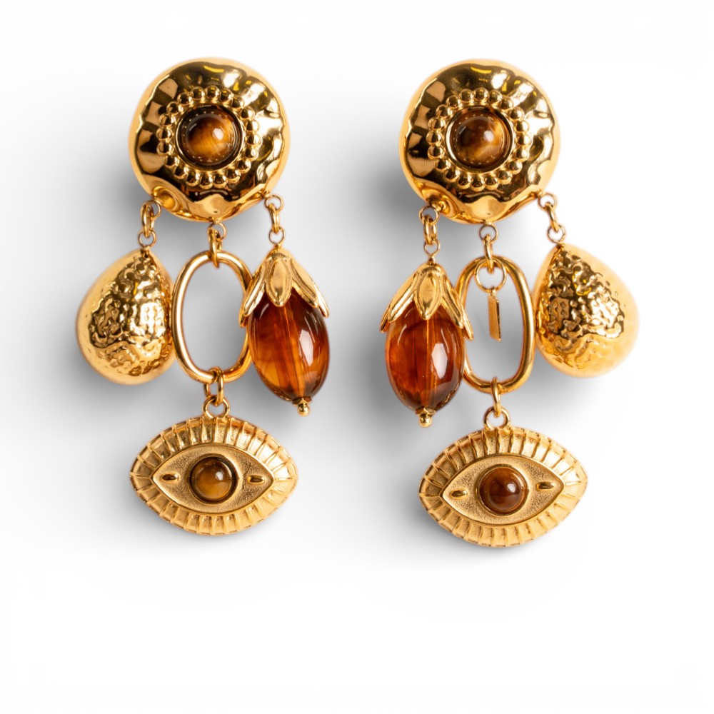 ORECCHINI PENDENTI CON OCCHI E PIETRE