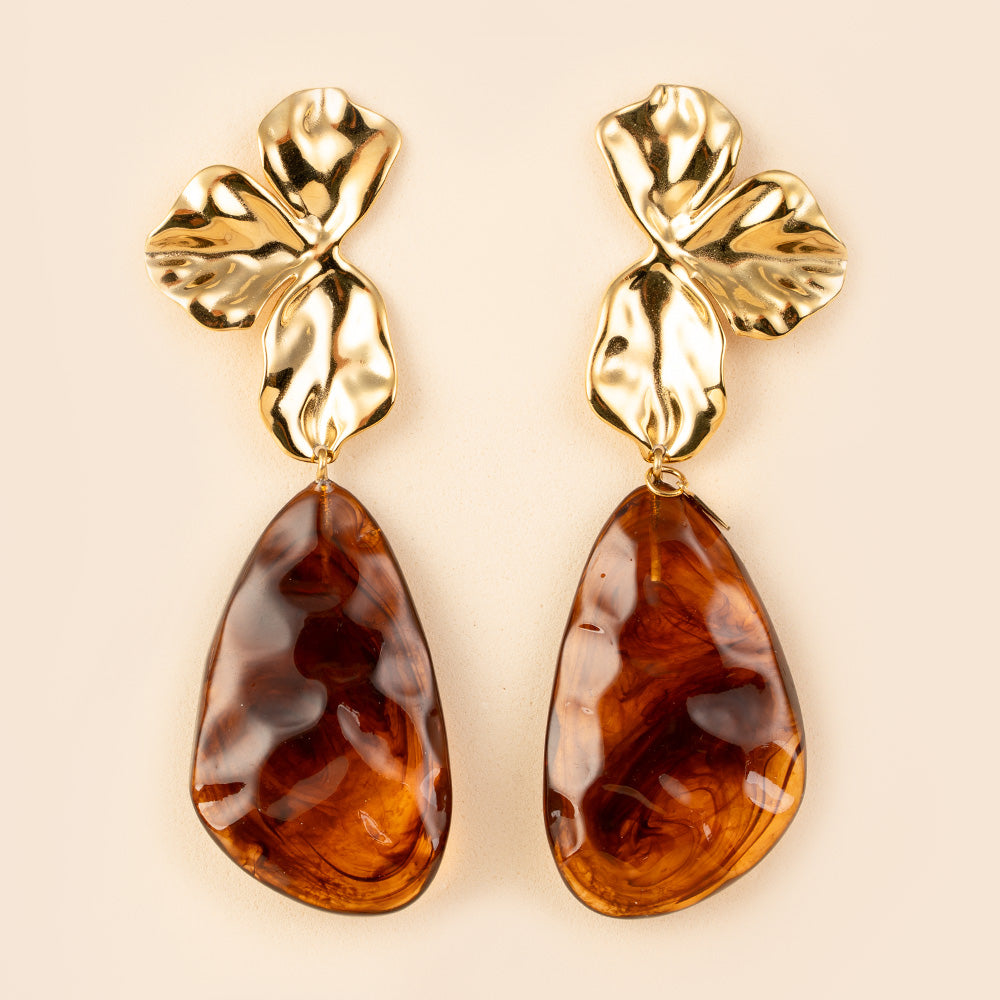 ORECCHINI PENDENTI CON MEZZO FIORE E PIETRE