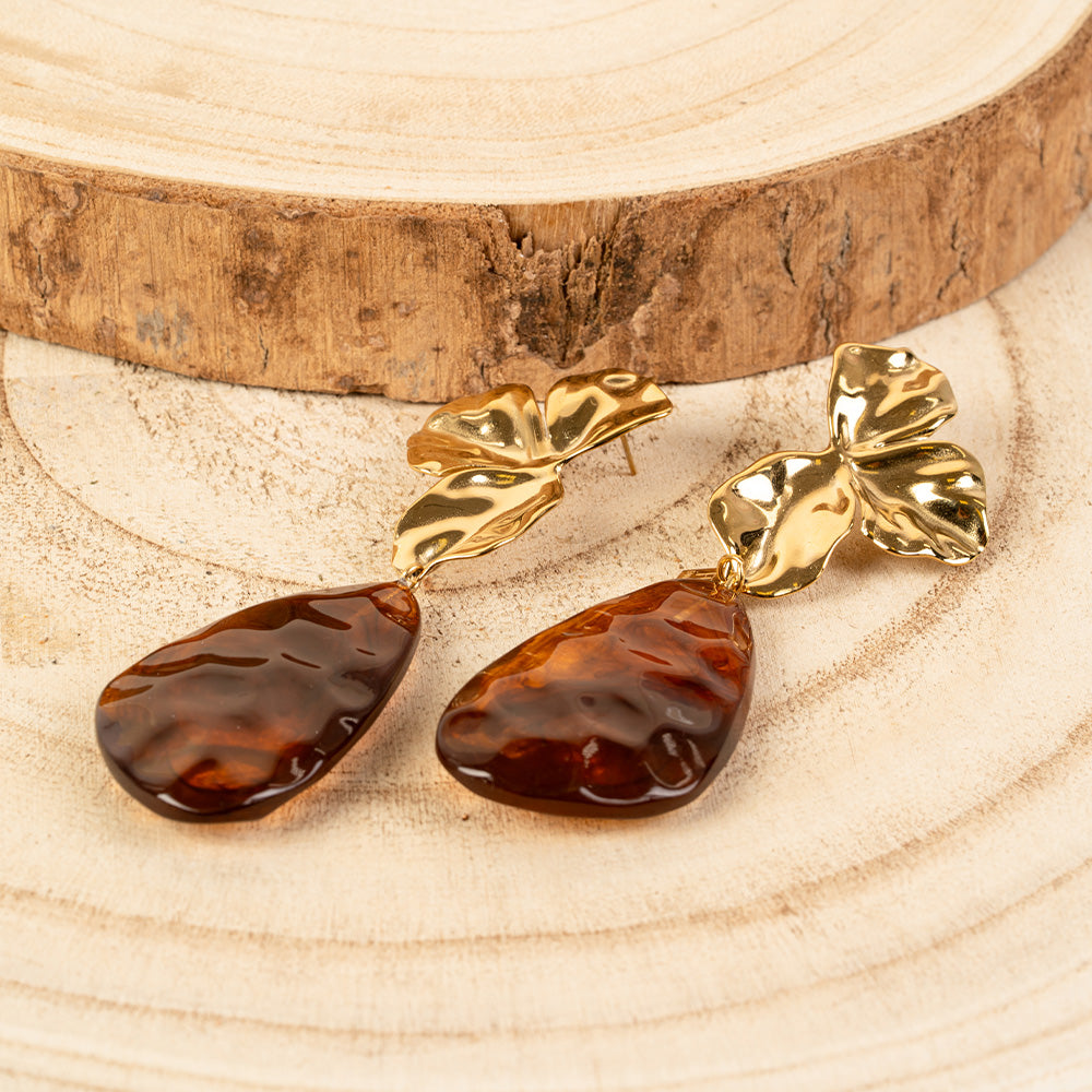 ORECCHINI PENDENTI CON MEZZO FIORE E PIETRE