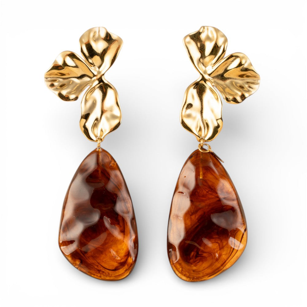 ORECCHINI PENDENTI CON MEZZO FIORE E PIETRE