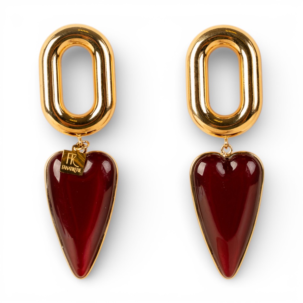 ORECCHINI PENDENTI CON CUORI ALLUNGATI SU ANELLO LISCIO