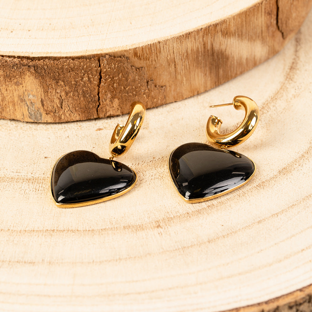 ORECCHINI PENDENTI CON CUORI SU SEMICERCHIO