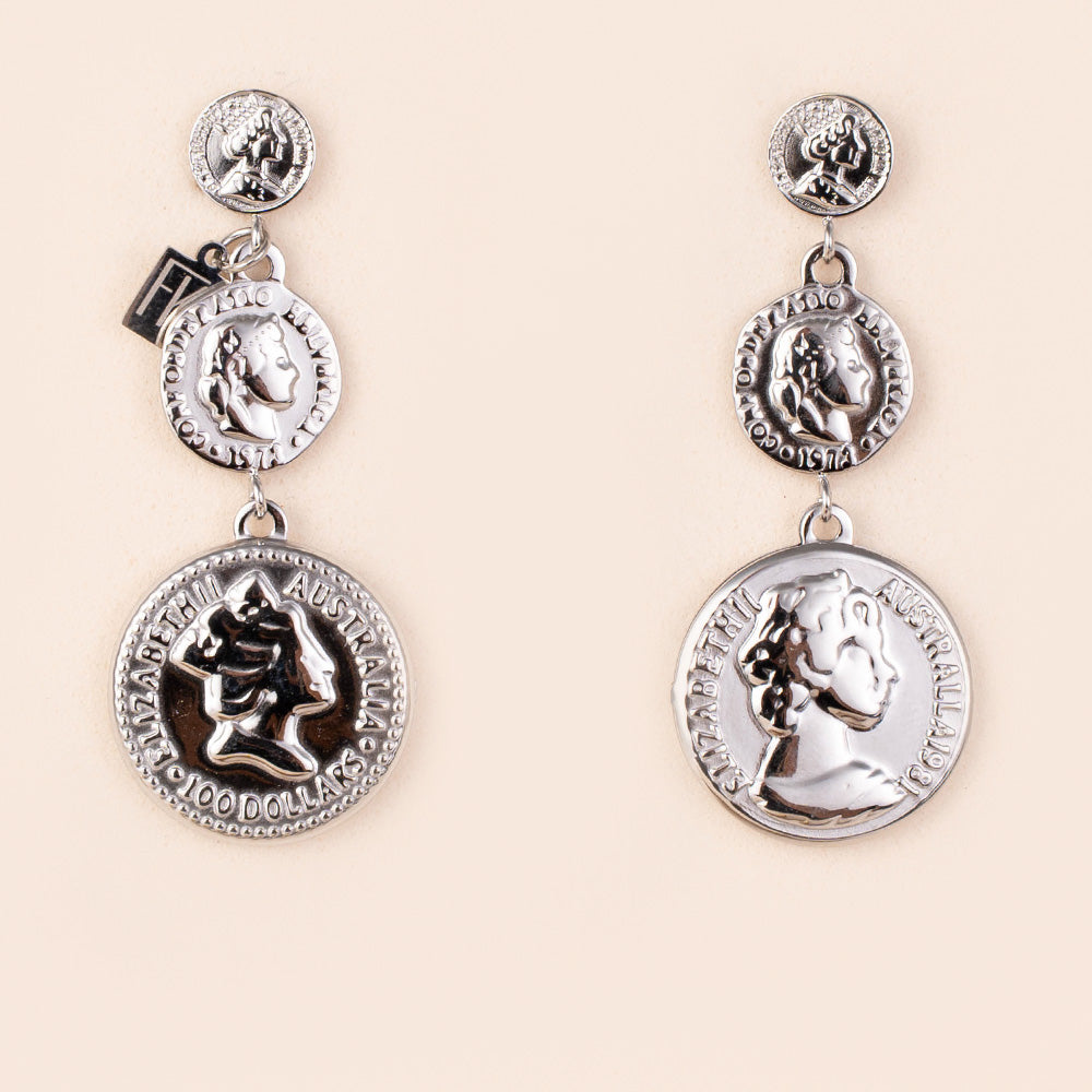 ORECCHINI PENDENTI CON TRE MONETE CRESCENTI