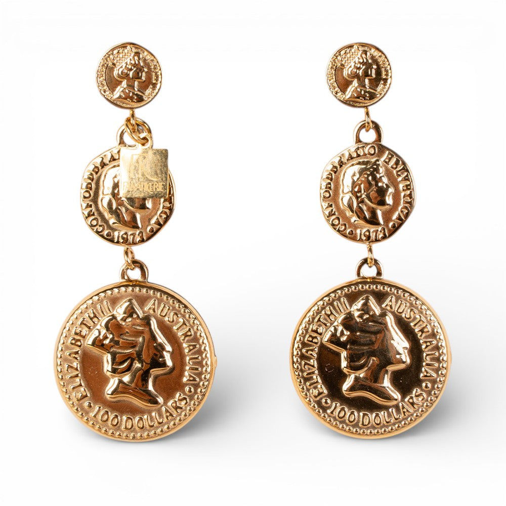 ORECCHINI PENDENTI CON TRE MONETE CRESCENTI