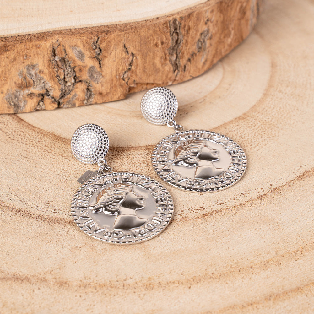 ORECCHINI PENDENTI CON MONETA GRANDE