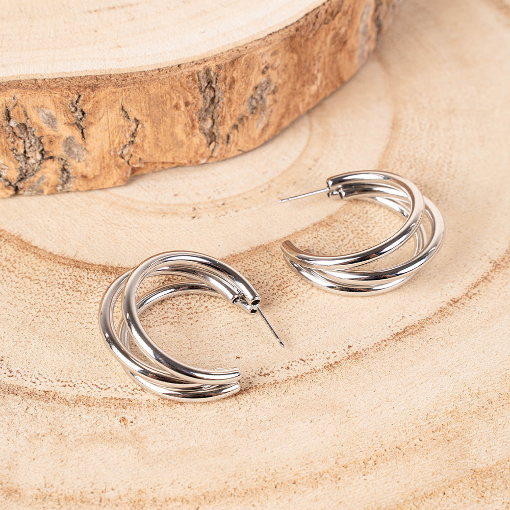 ORECCHINI A SEMICERCHIO CON TRE FASCE INTRECCIATE