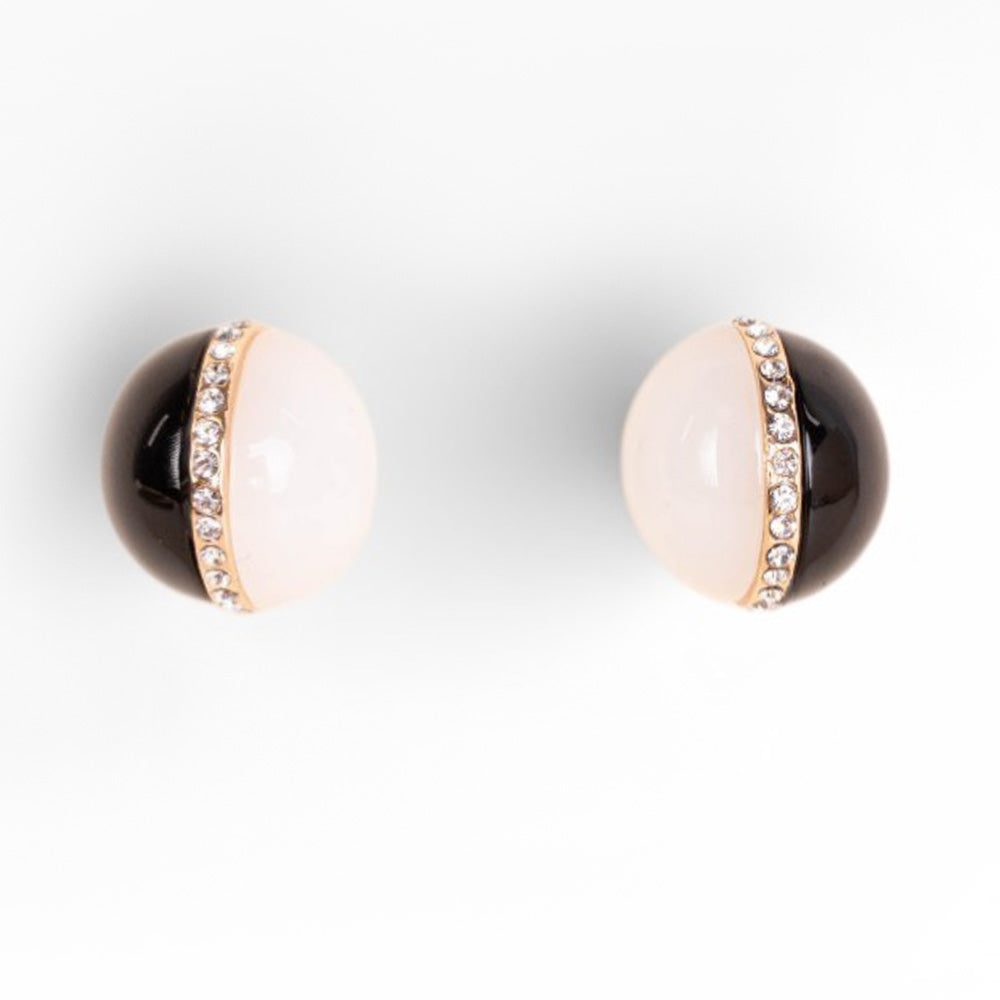 ORECCHINI A LOBO CON SFERA DIVISA A META' E FILA DI STRASS