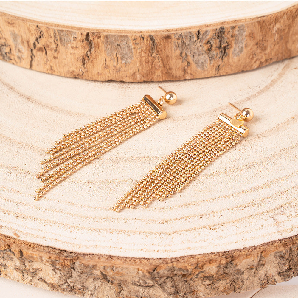 ORECCHINI PENDENTI CON FILE DI PALLINE DI LUNGHEZZA GRADUEALE