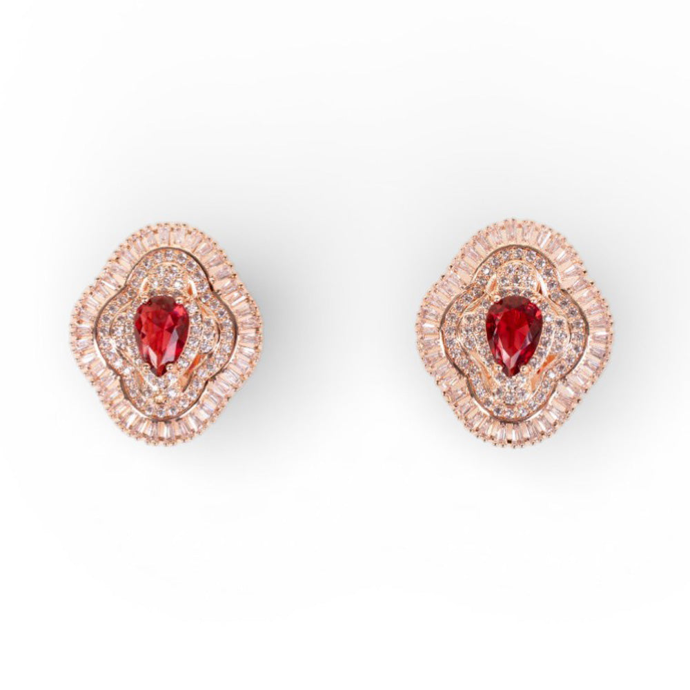 ORECCHINI CON CLIP CON GOCCIA CENTRALE E ROSONE D STRASS