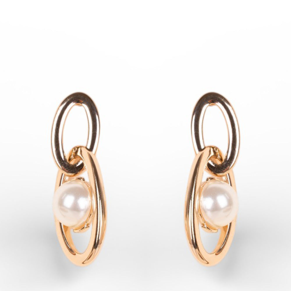 ORECCHINI PENDENTI CON OVALI E PERLA