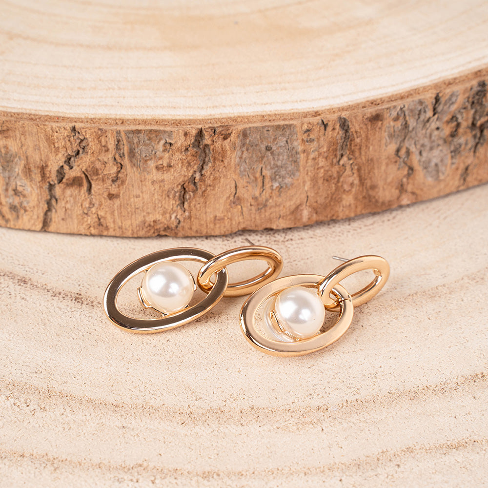 ORECCHINI PENDENTI CON OVALI E PERLA