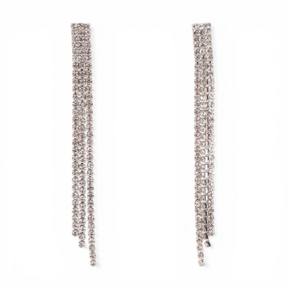 ORECCHINI PENDENTI CON TRE FILE DI STRASS