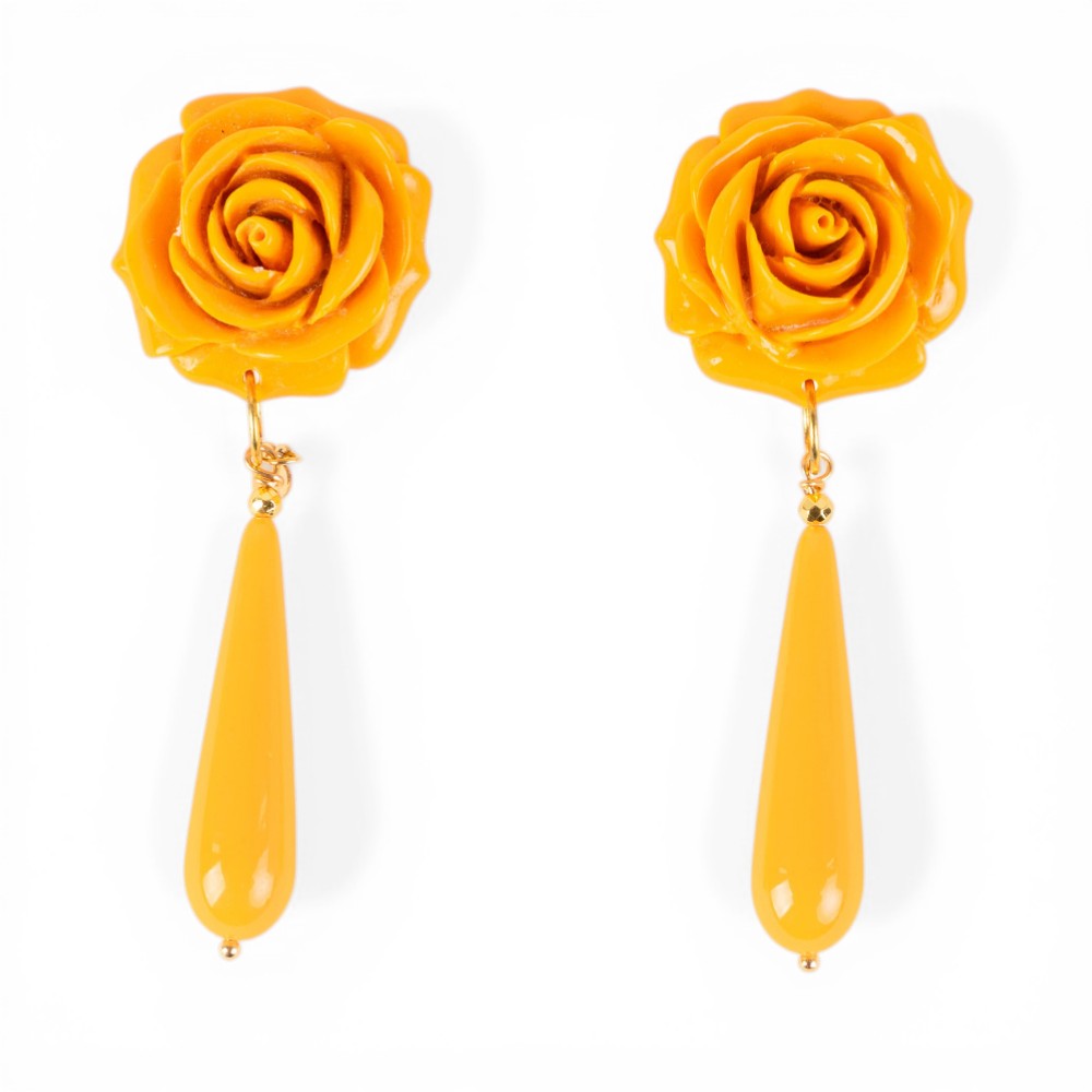 ORECCHINI PENDENTI A CLIP CON ROSA