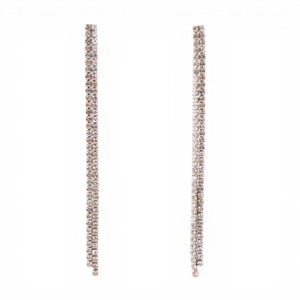 ORECCHINI PENDENTI CON DUE FILE DI STRASS