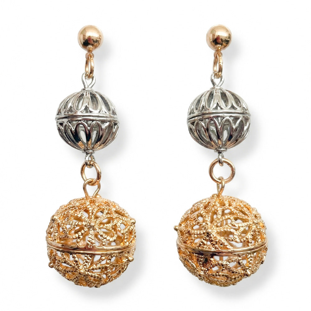 ORECCHINI PENDENTI DUE SFERE INTAGLIATE