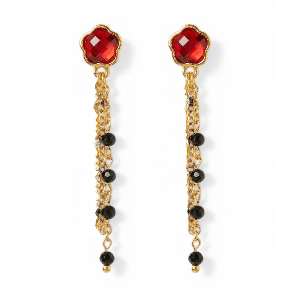 ORECCHINI CON CRISTALLI PENDENTIE FIORE AL LOBO