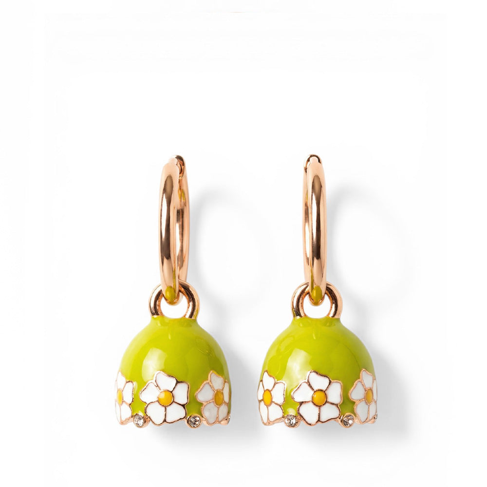 ORECCHINI PENDENTI CON CAMPANELLA E CORNICE DI FIORI