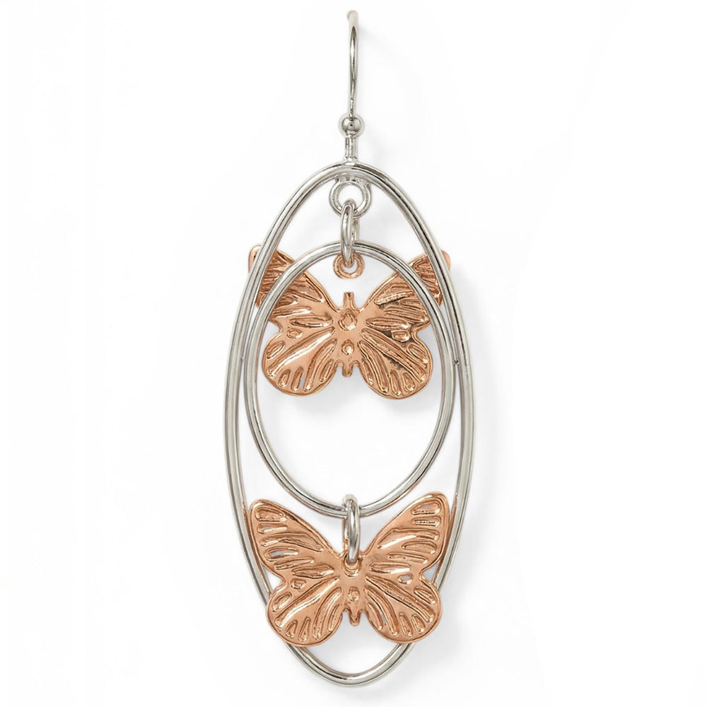 ORECCHINI PENDENTI CON DISCHI OVALI E FARFALLE INTAGLIATE