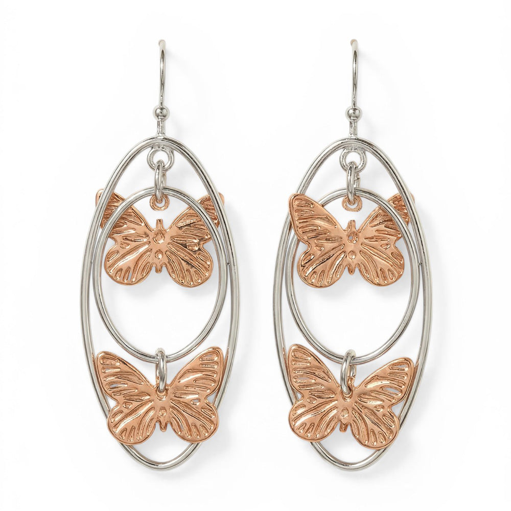 ORECCHINI PENDENTI CON DISCHI OVALI E FARFALLE INTAGLIATE