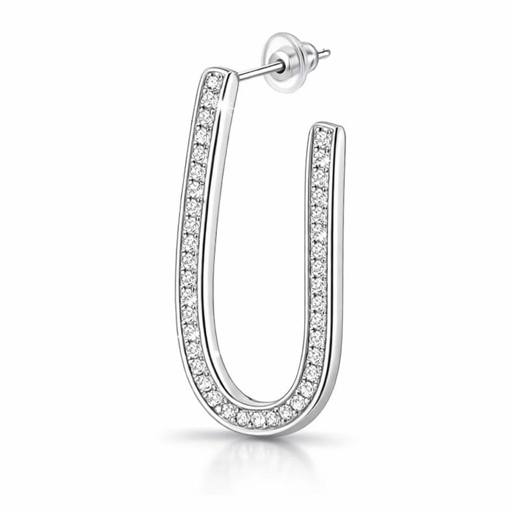 ORECCHINI PENDENTI CON FORMA A U CON STRASS AI LATI