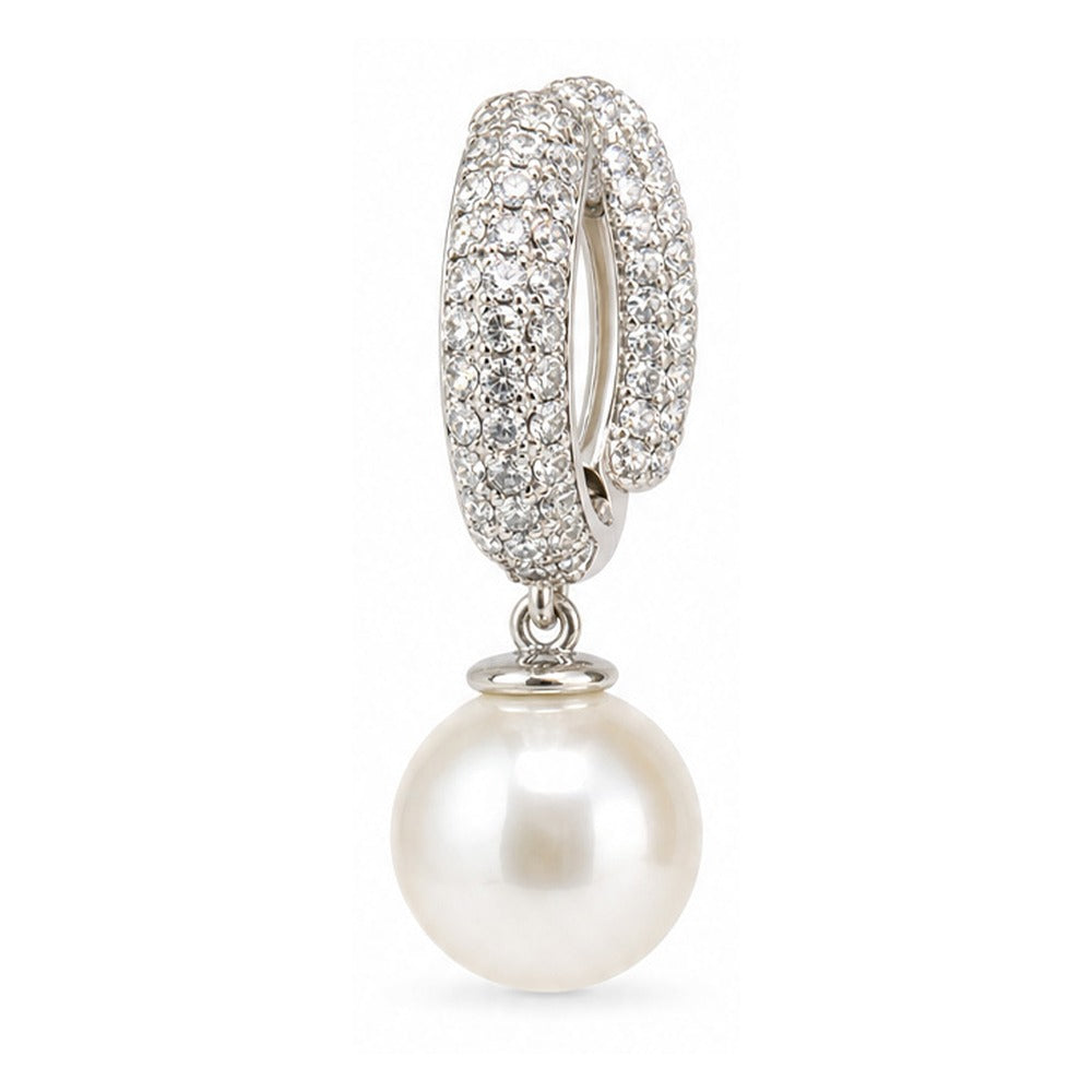 ORECCHINI CON DUE FILE DI STRASS E PERLA PENDENTE