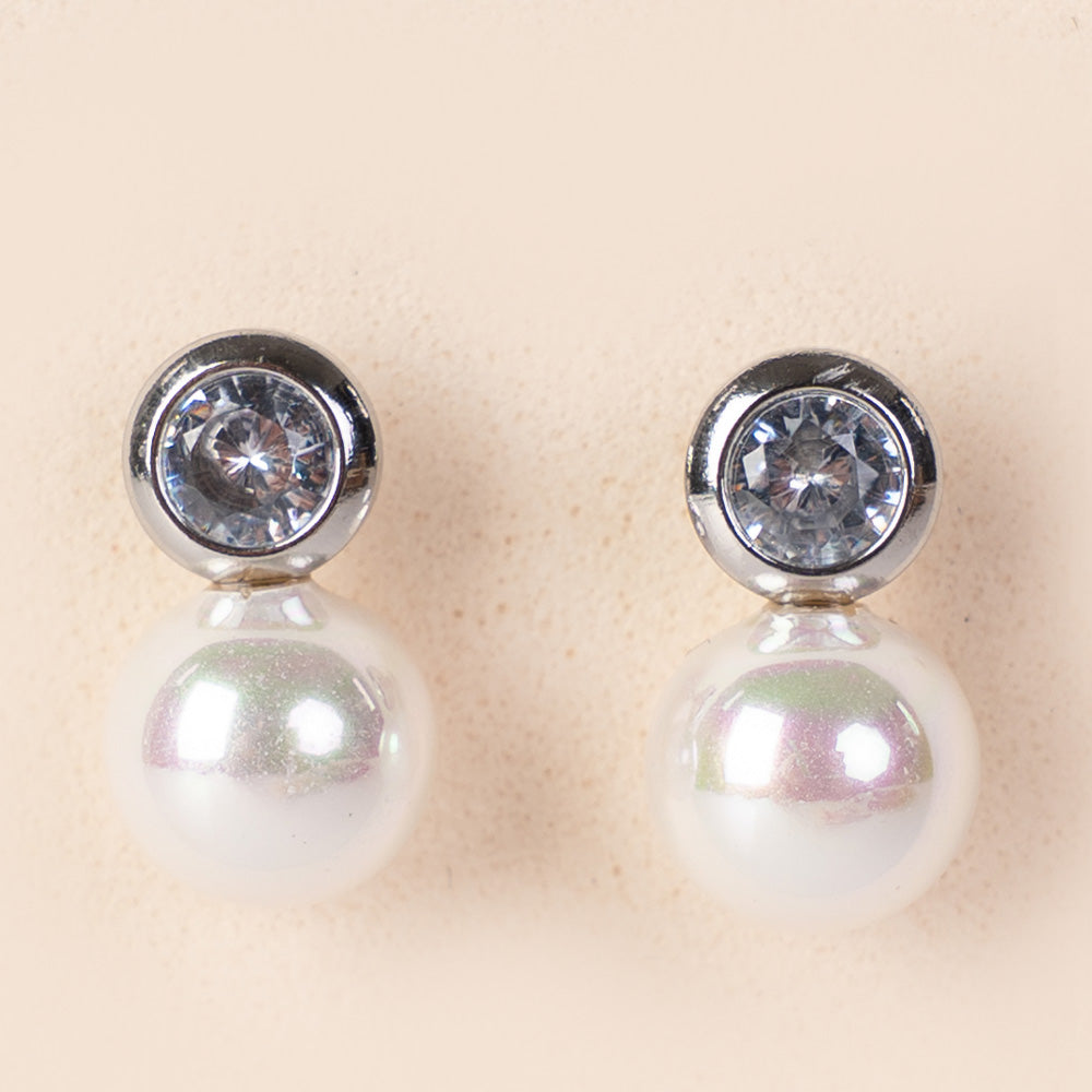 ORECCHINI CON STRASS COLORATO E PICCOLA PERLA PENDENTE