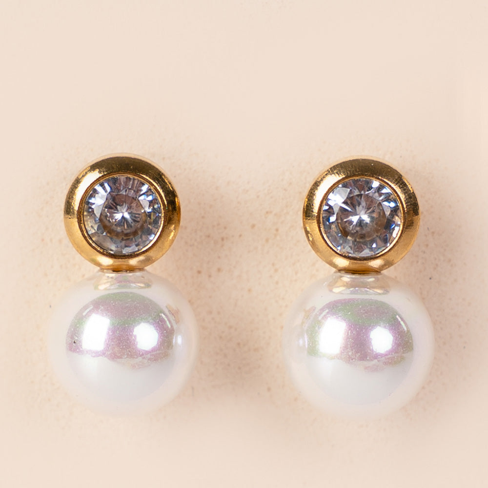 ORECCHINI CON STRASS COLORATO E PICCOLA PERLA PENDENTE