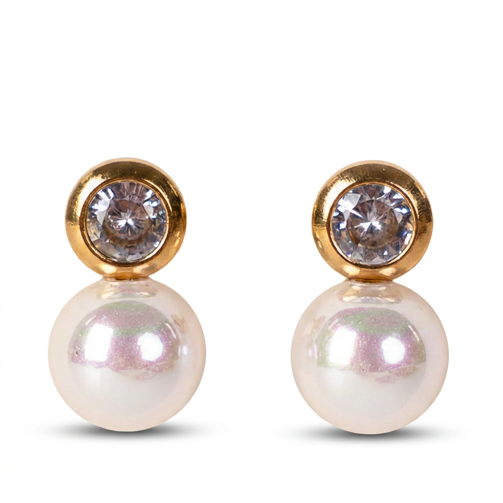 ORECCHINI CON STRASS COLORATO E PICCOLA PERLA PENDENTE